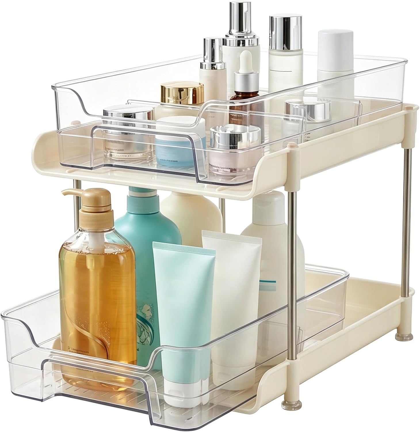 Clear organiser with skincare products displayed