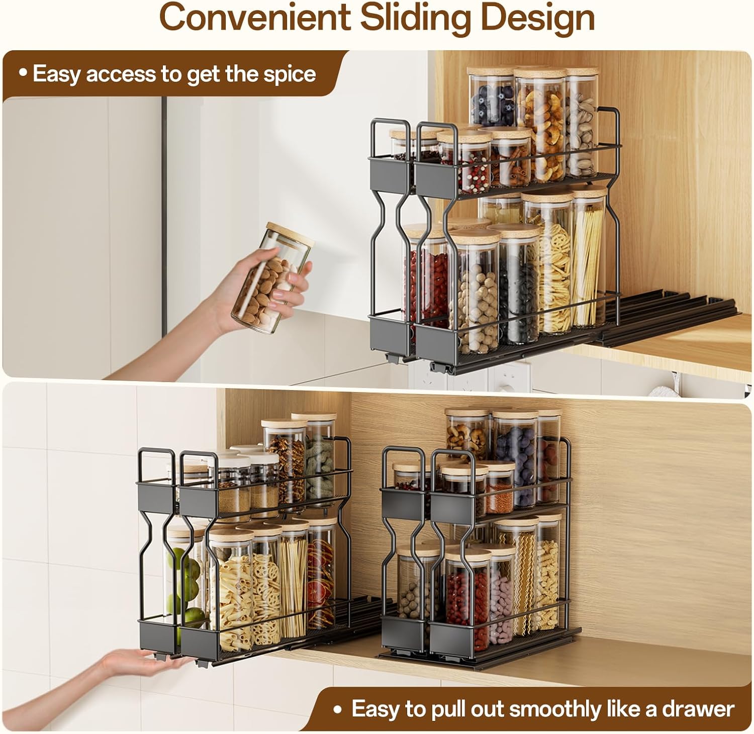 Warmiehomy 2 Tier Pull Out Spice Rack