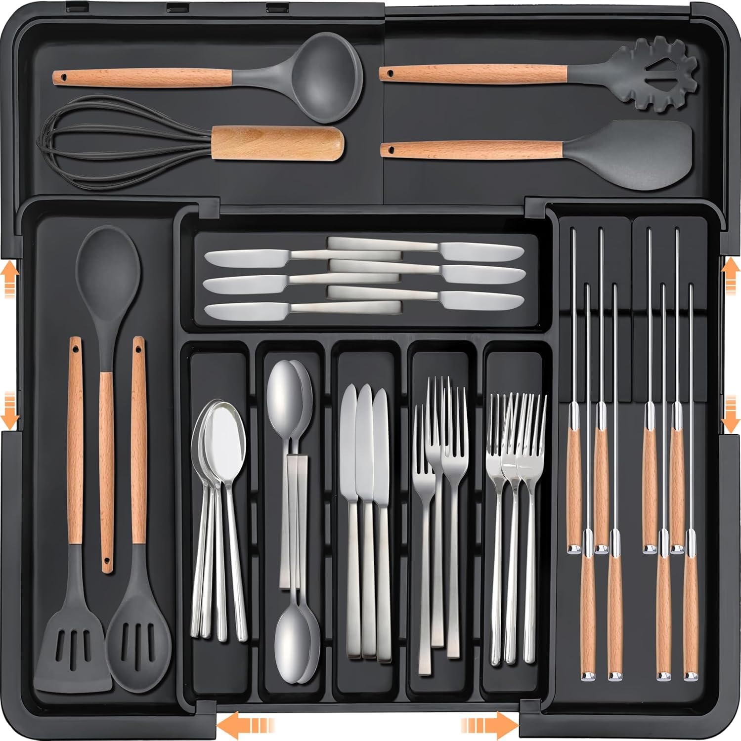 Expandable cutlery drawer organiser for kitchen drawers