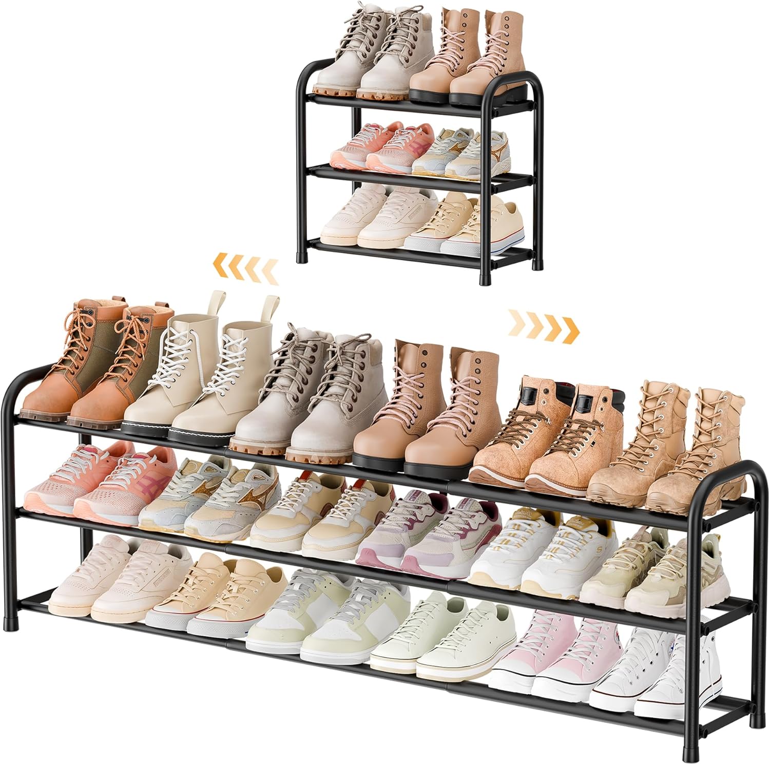 Expandable Shoe Rack 3 Levels Adjustable Metal Shoe Storage