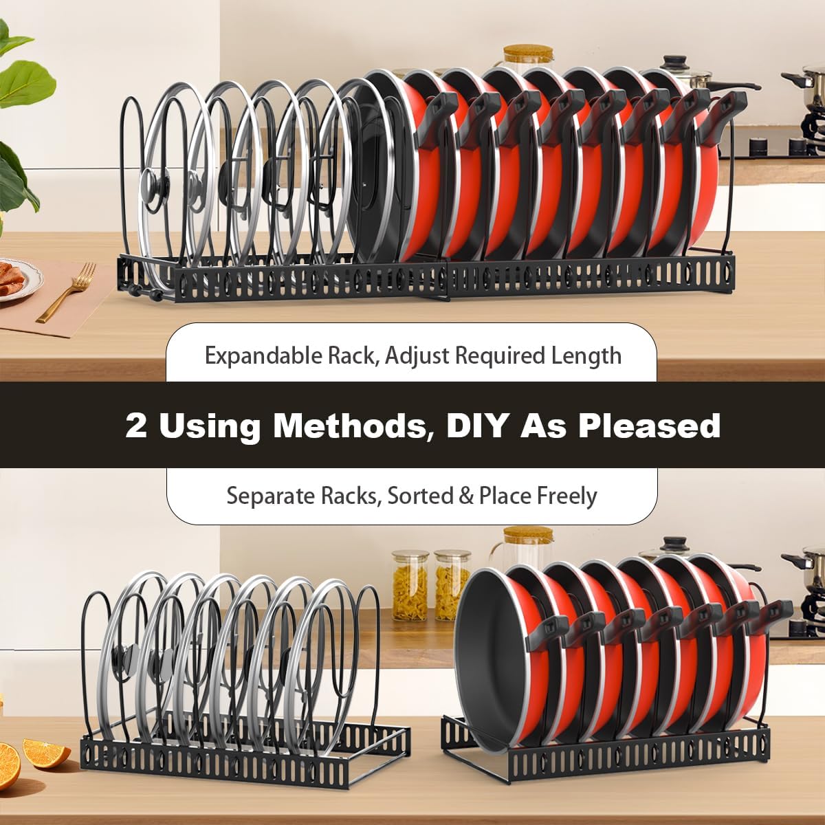 Expandable Pan Organiser for Cupboard and Lid Holder