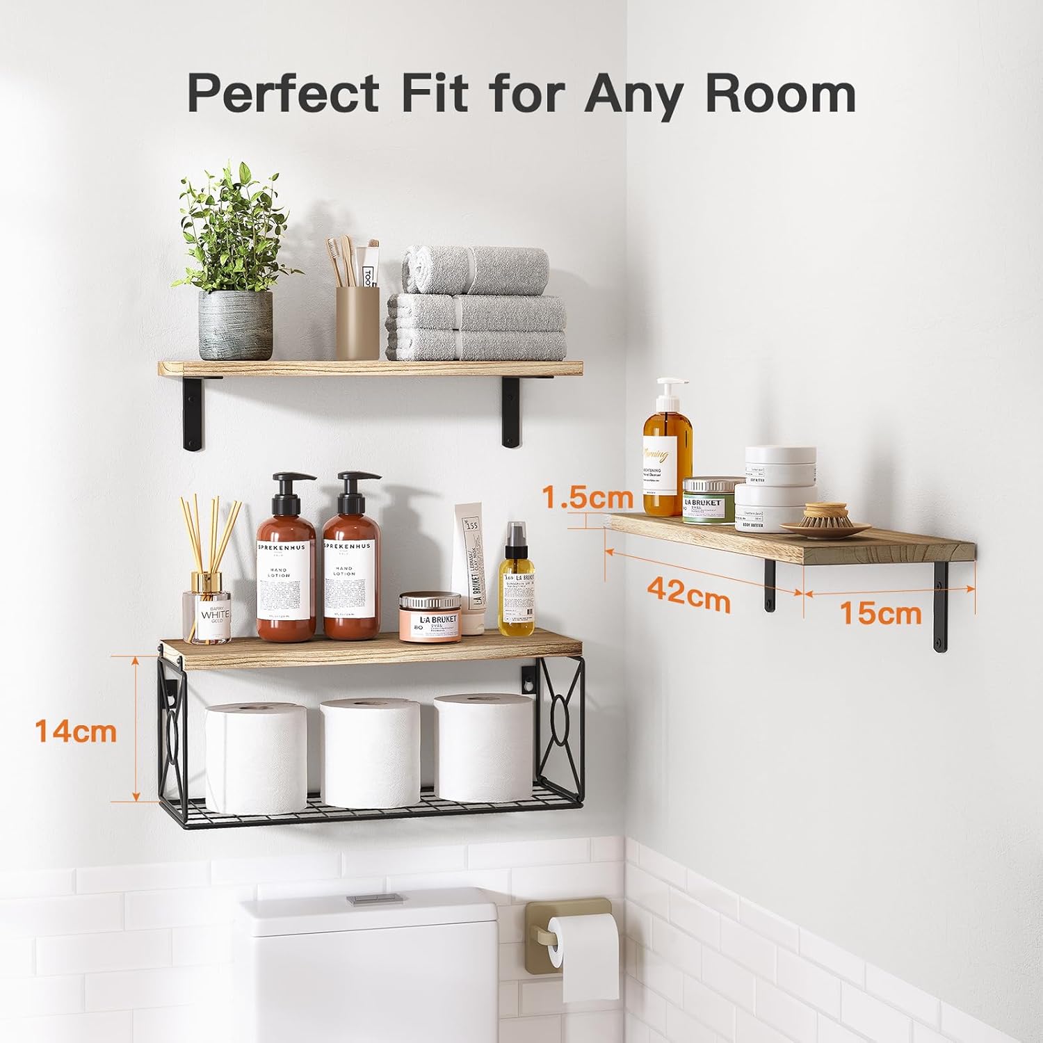 Pipishell Floating Shelves with Wire Storage Basket