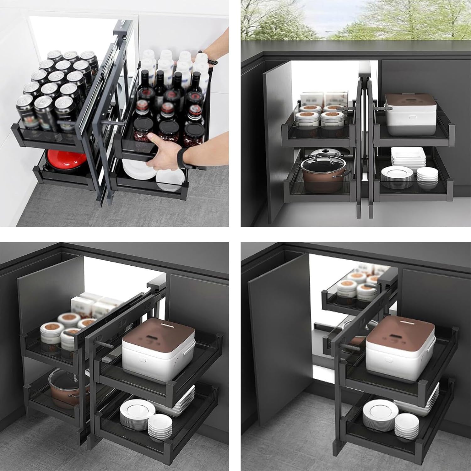 Pull-Out Storage Rack Shelf with 4 Storage Baskets