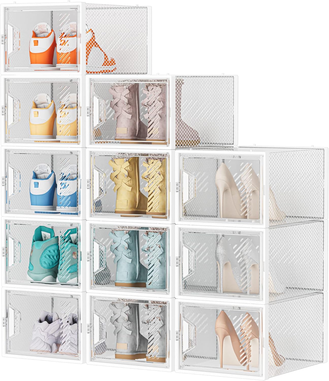 SIMPDIY Shoe Storage 12 pcs Shoe Boxes Clear Plastic Stackable