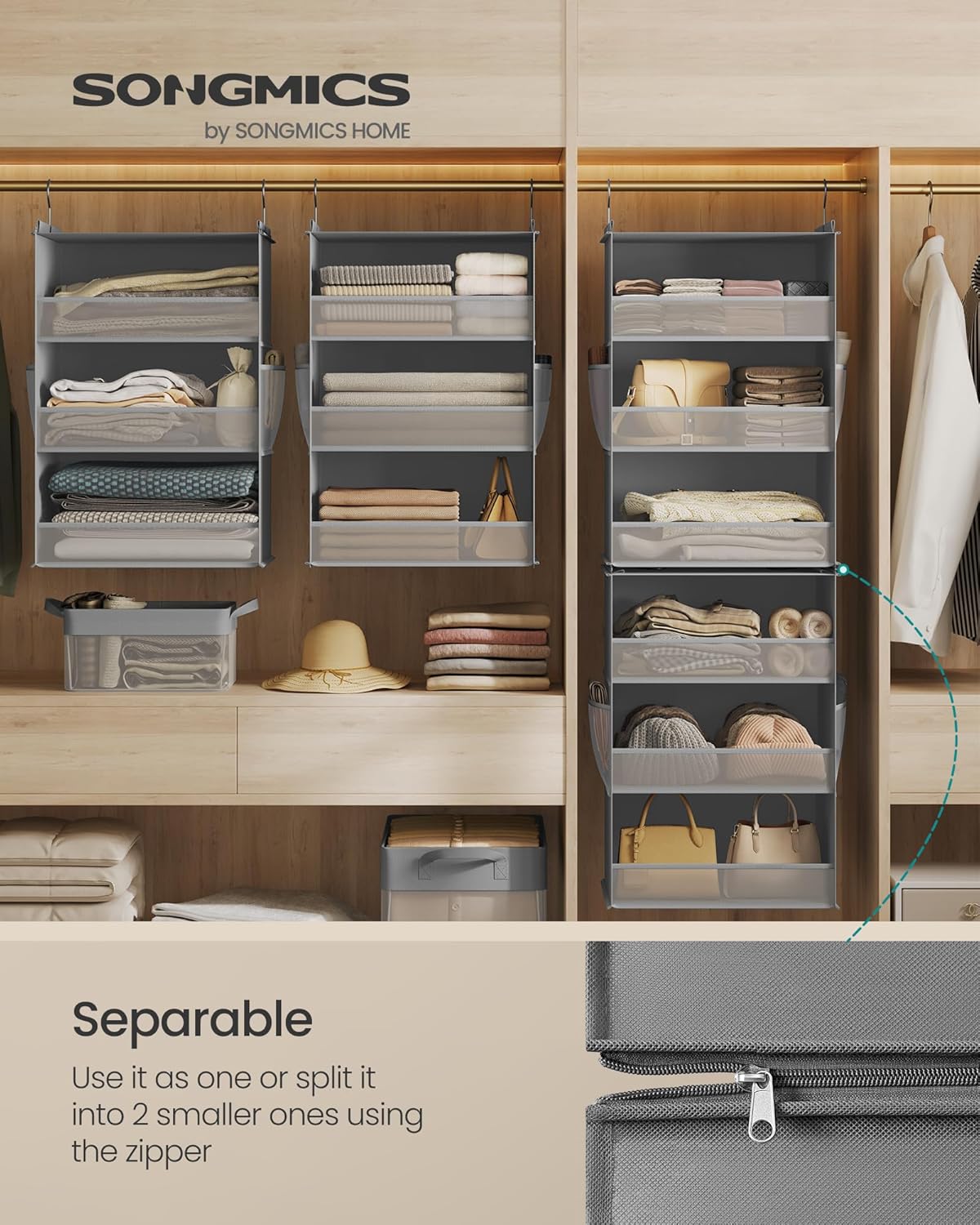 SONGMICS 6-tier hanging wardrobe organiser fabric storage shelf