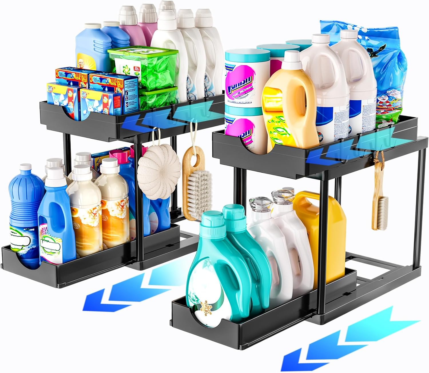 SavvyStor 2 Pack Under Sink Storage 2 Tier Pull Out Cabinet Organiser