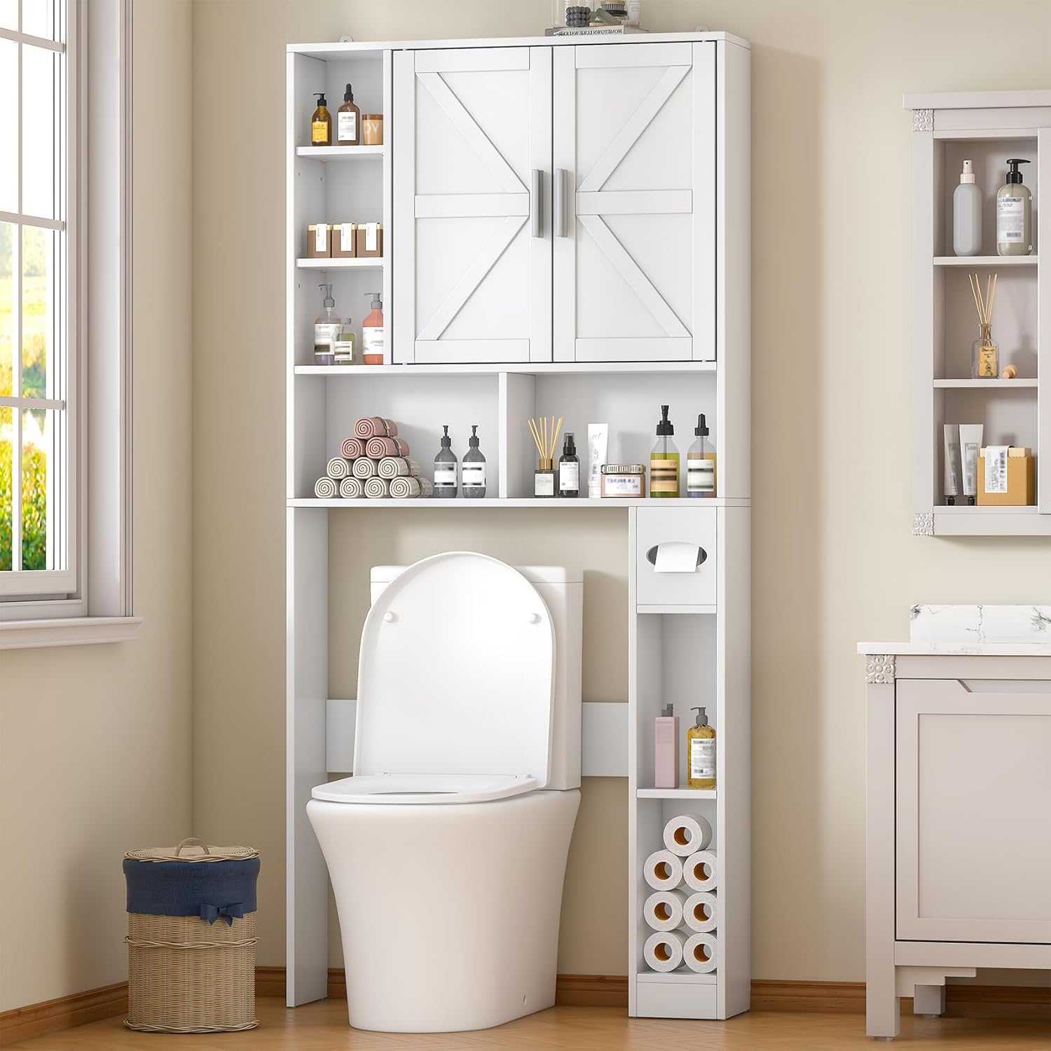 Tall Over The Toilet Cabinet with Doors & Adjustable Shelves