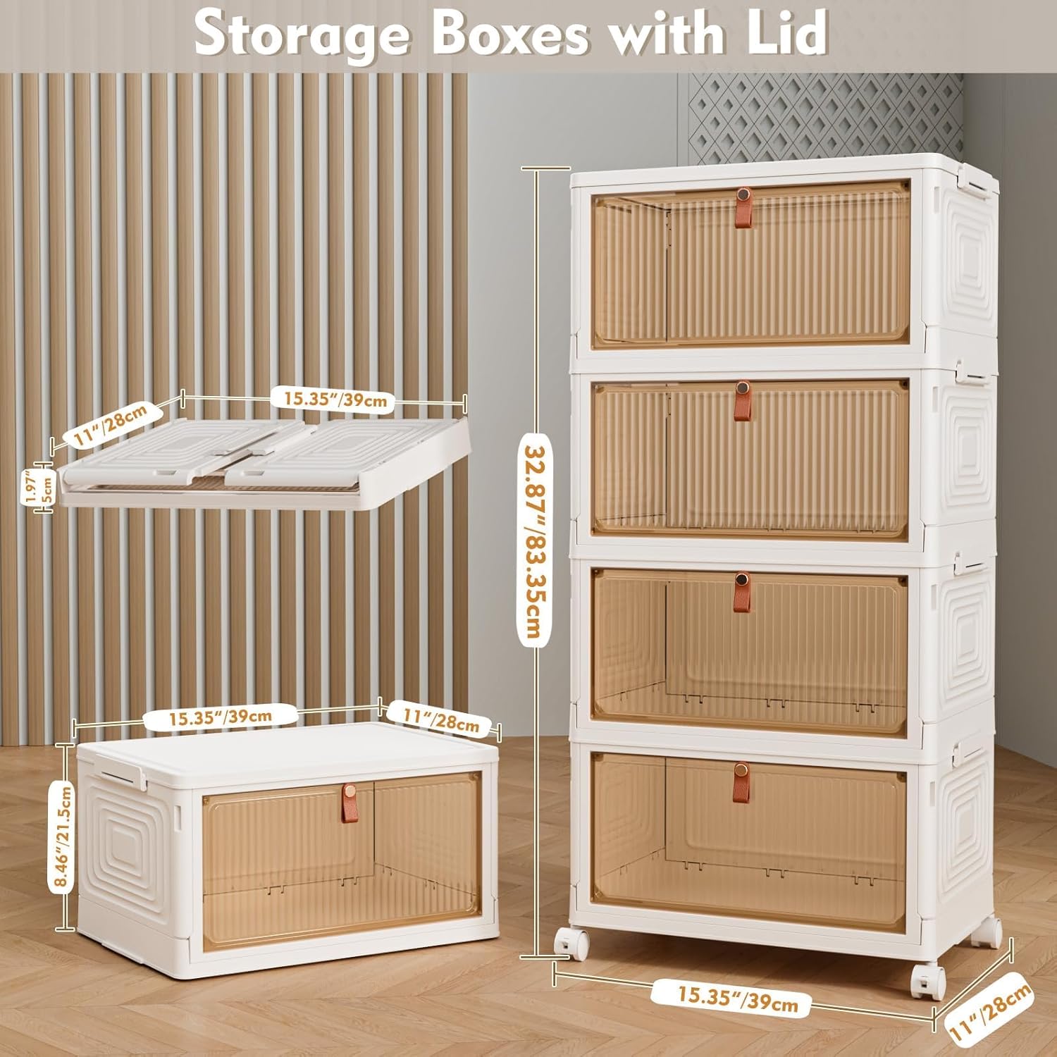 TidyTrove 4-tier plastic stackable wardrobe storage boxes with lid
