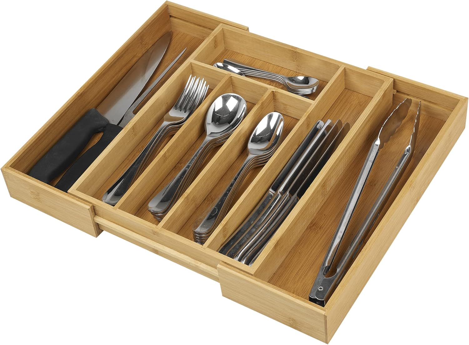 Wooden bamboo expandable cutlery tray for kitchen drawers