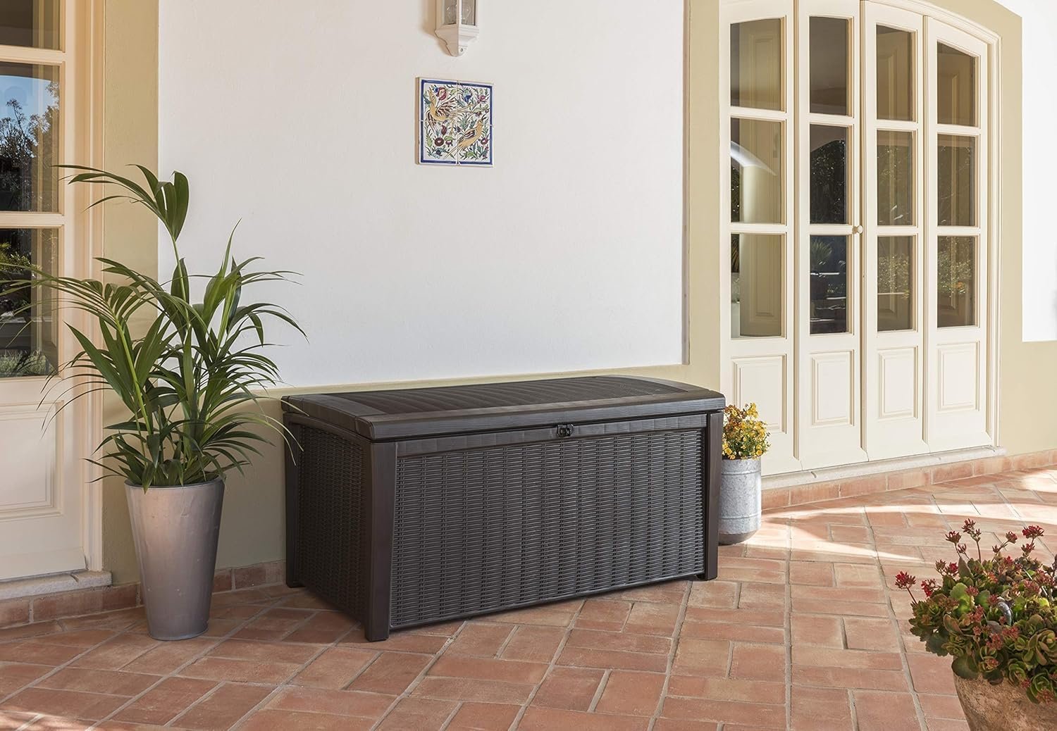 Keter Borneo 416L Garden Storage Box Brown Rattan Effect